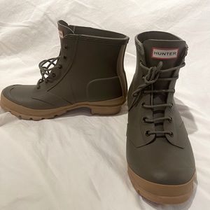 Hunter Green and khaki Lace up Rain Boots